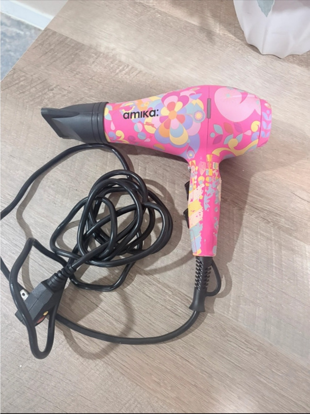 amika Pink Floral Pattern Hair Dryer with Nozzle